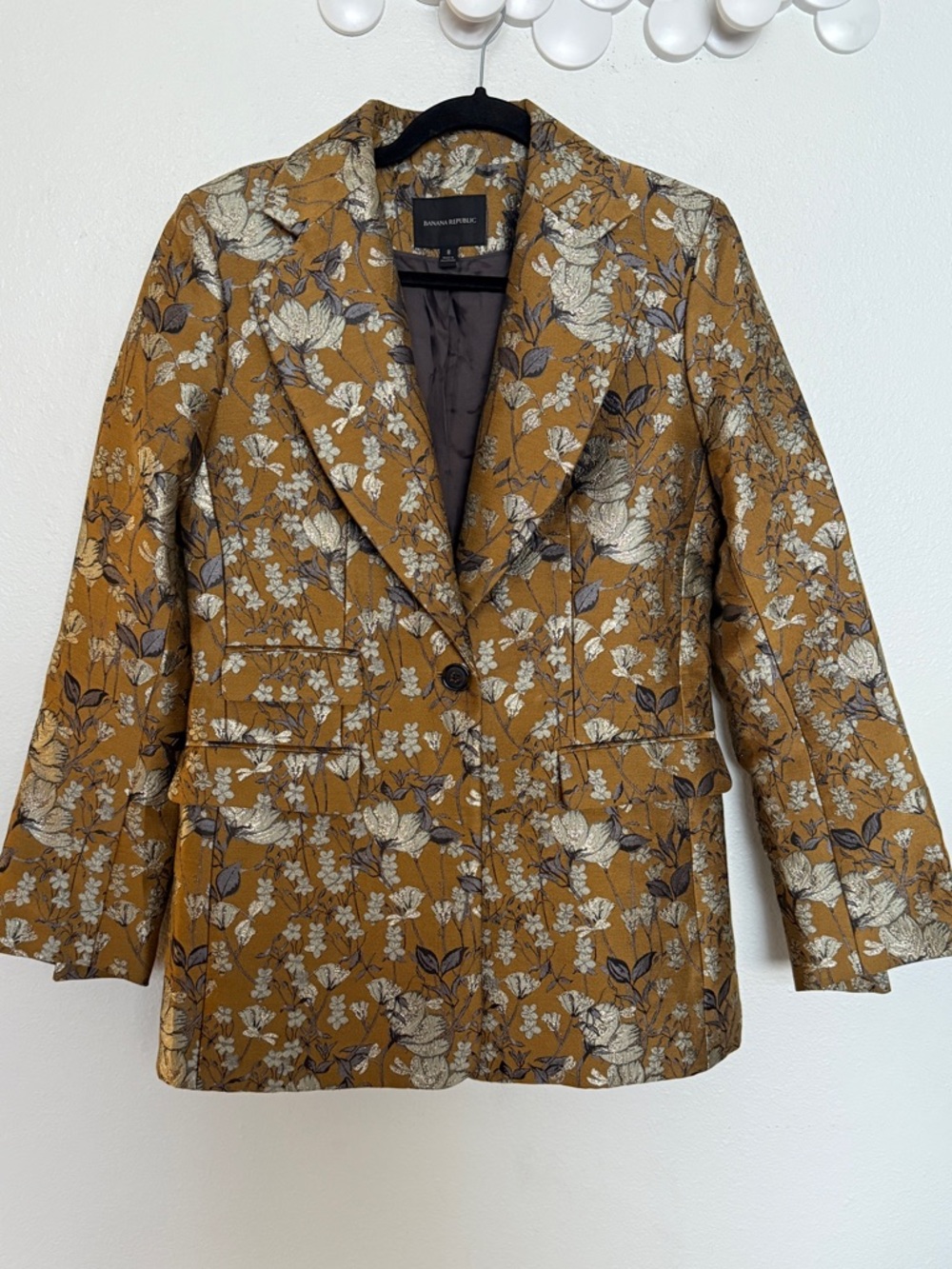 Banana Republic Eclat Brocade Blazer Gold Floral Metallic Jacquard Size 8 - Picture 5 of 15